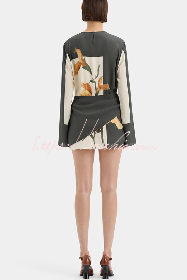 Constance Print Twist Waist Long Sleeve Lightweight Mini Dress
