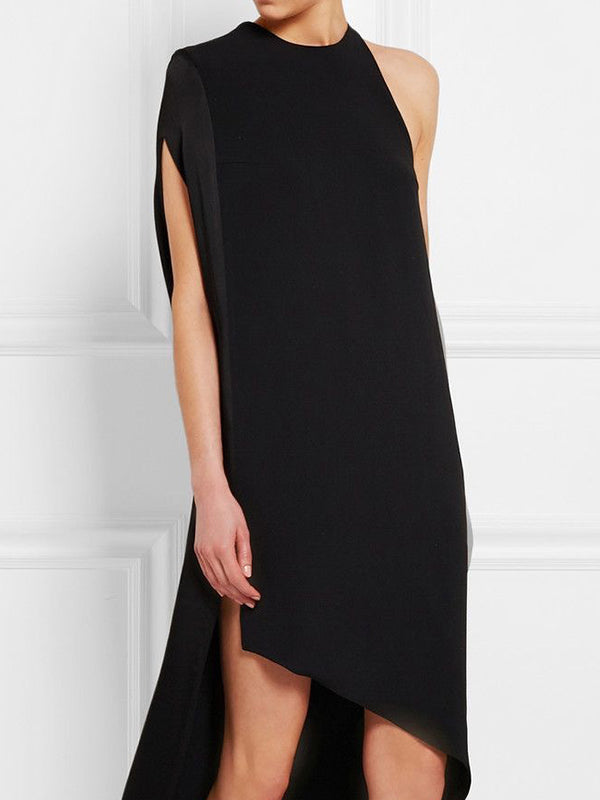 High-low Loose Asymmetric Color Split-side Round-neck Maxi Dresses