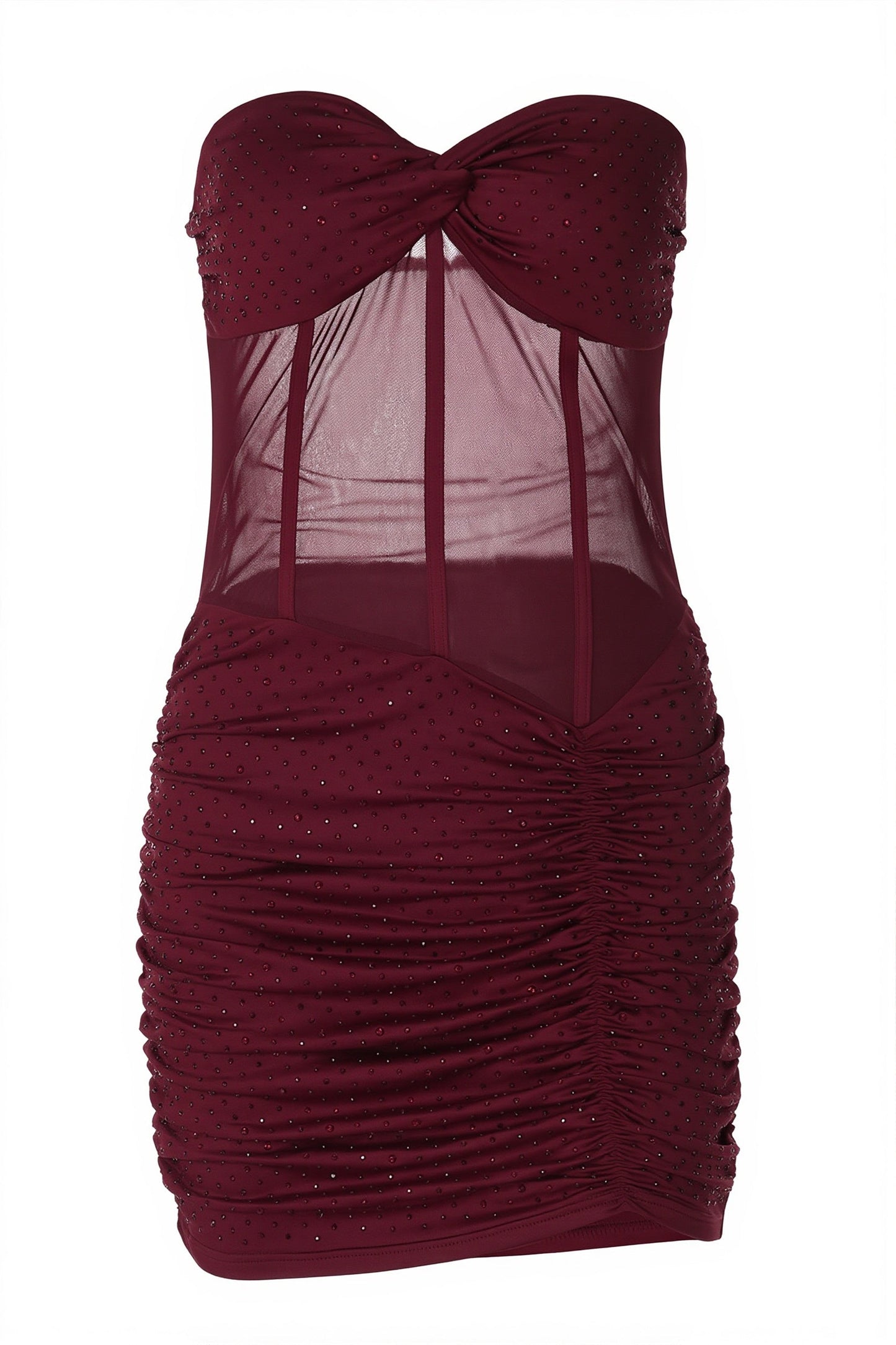 Rhinestone Lace Up Mesh Cut Out Bodycon Mini Dress