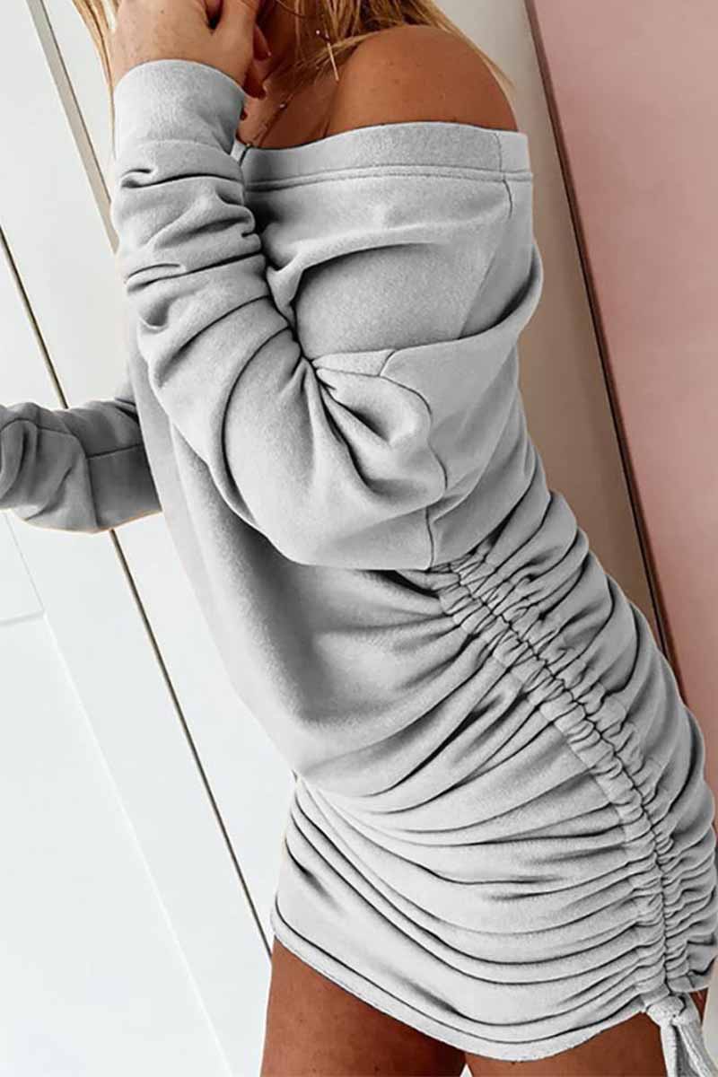 Strapless Drawstring Pleated Color Mini Dress(3 Colors)