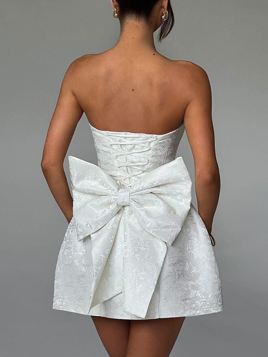Fashionable and Jacquard Tube Top Bow Mini Dress