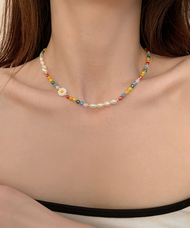 Art Rainbow Alloy Pearl Beading Gratuated Bead Necklace