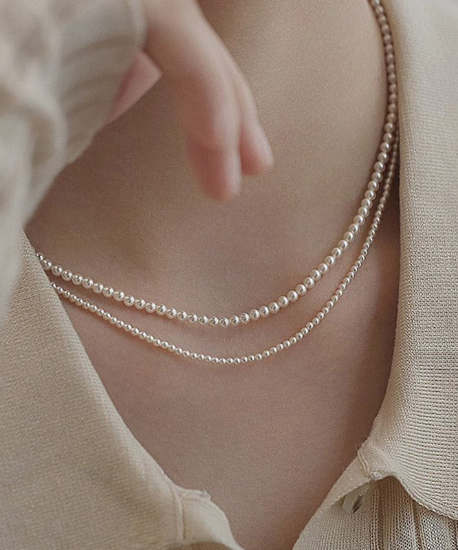 White Alloy Pearl Beadi Gratuated Bead Necklace