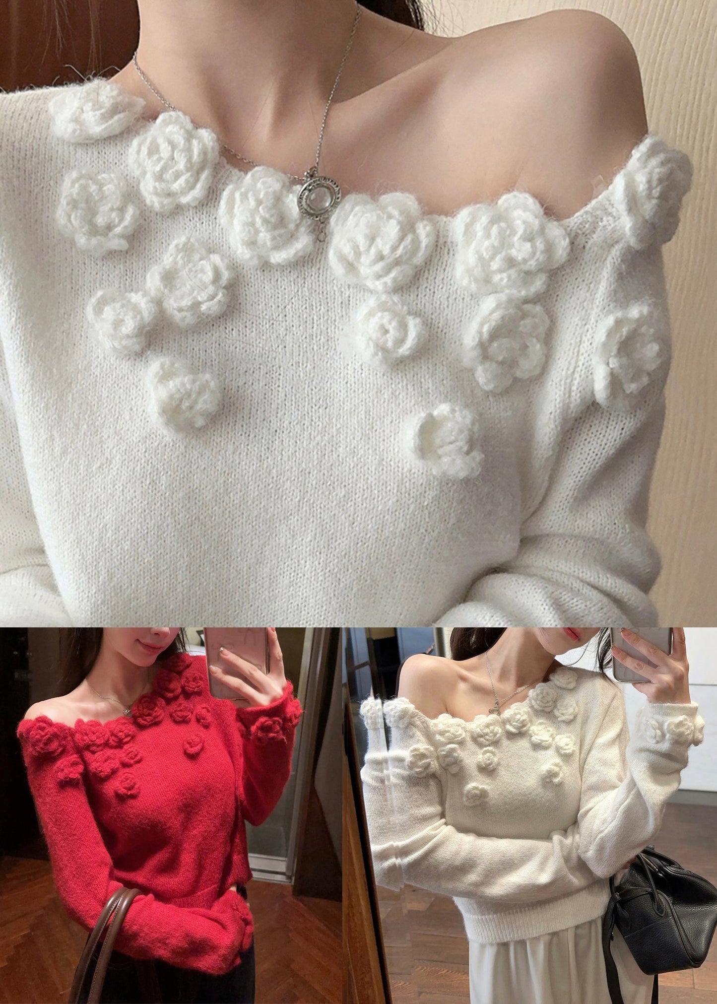 Red Patchwork Knit Sweater Asymmetrical Winter Wv006