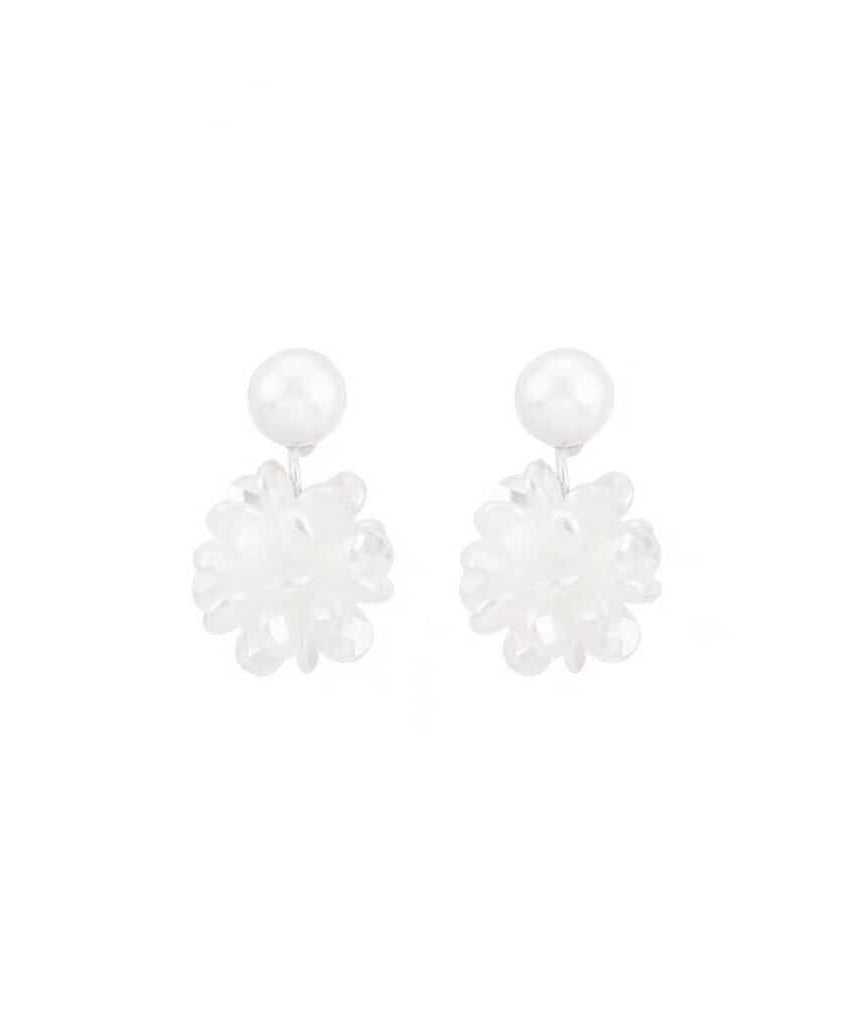 French White Sterling Silver Pearl Resin Stud Earrings