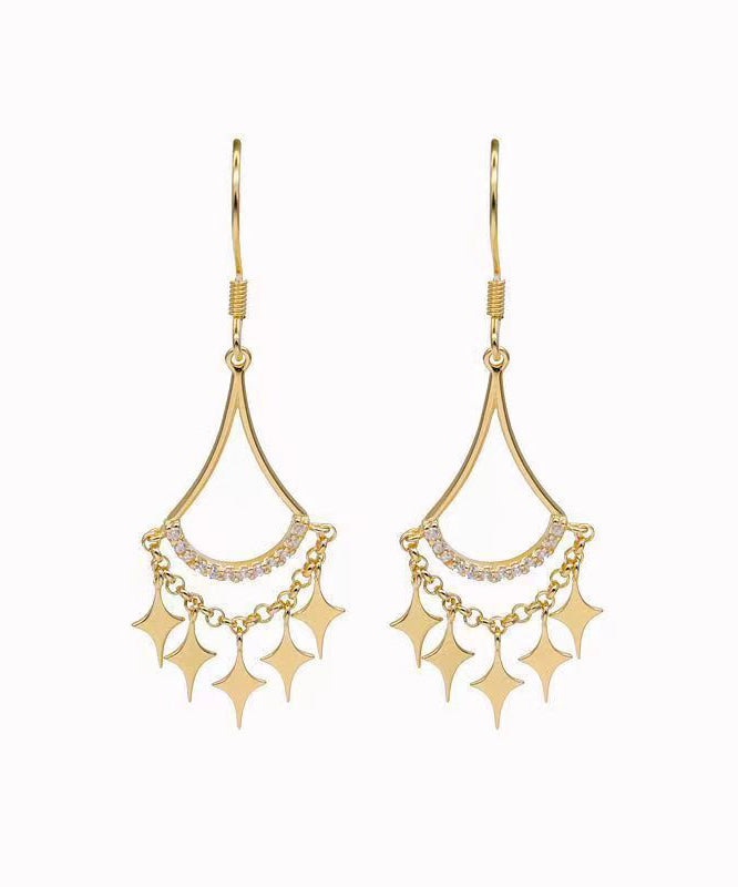 Gold Sterling Silver Overgild Zircon Star Tassel Drop Earrings