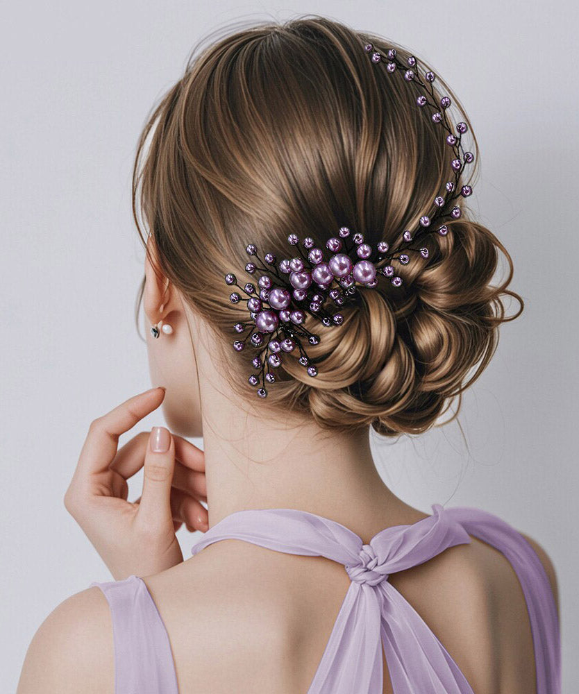 Fine Purple Weave Pearl Beadin Bride Hairpiece