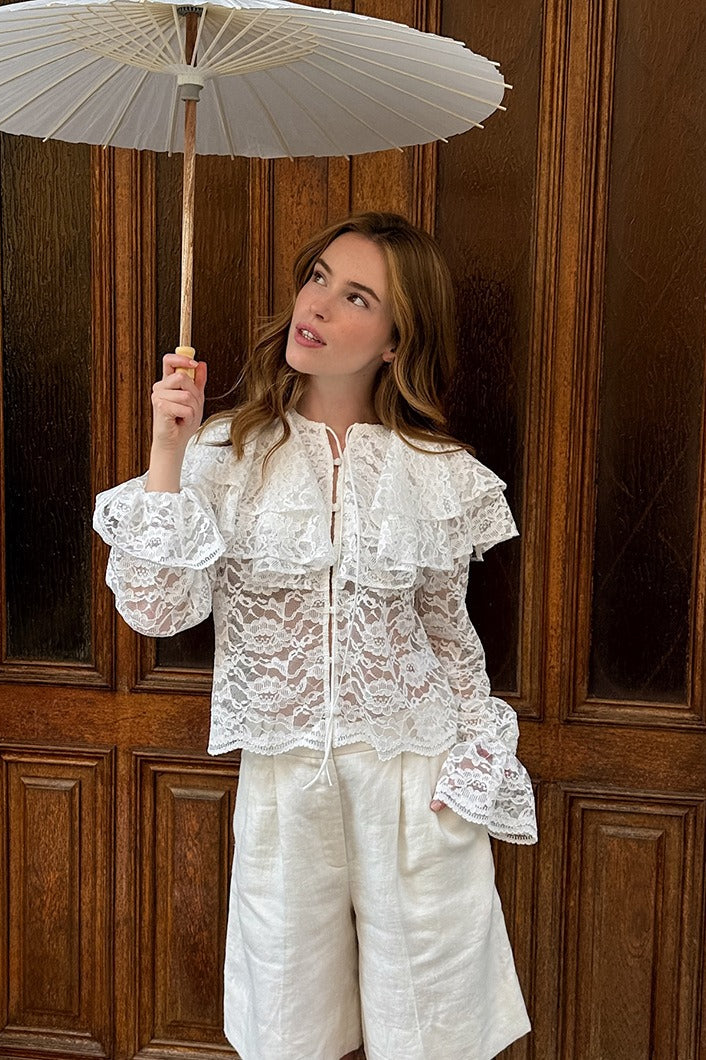 Lace Ruffle Long Sleeve Blouse