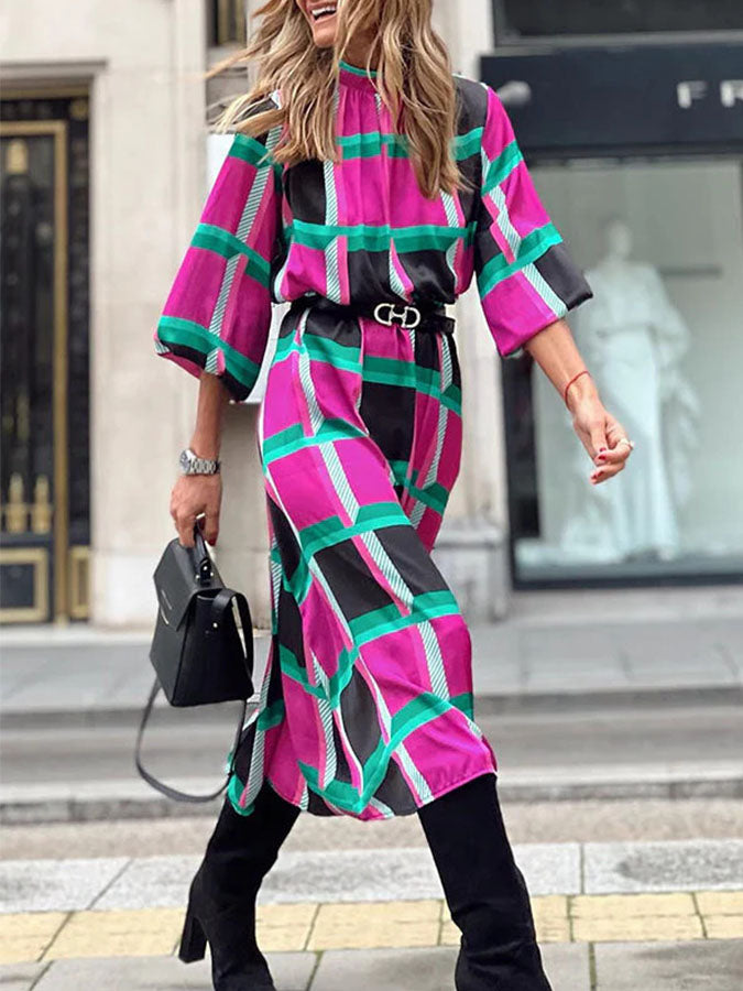 Long Sleeves Geometric Printed Maxi Dress