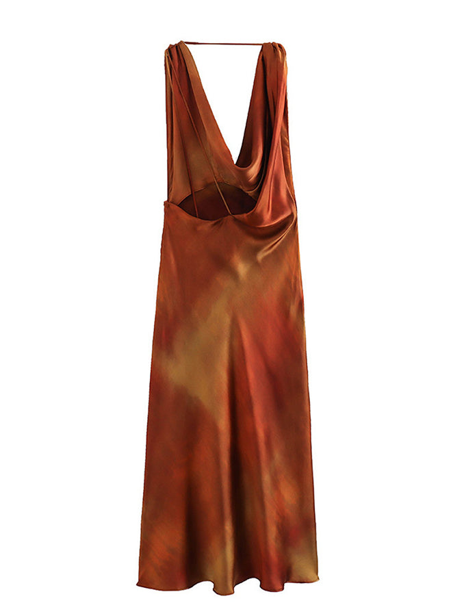 Satin Printed Sleeveless Maxi Dress