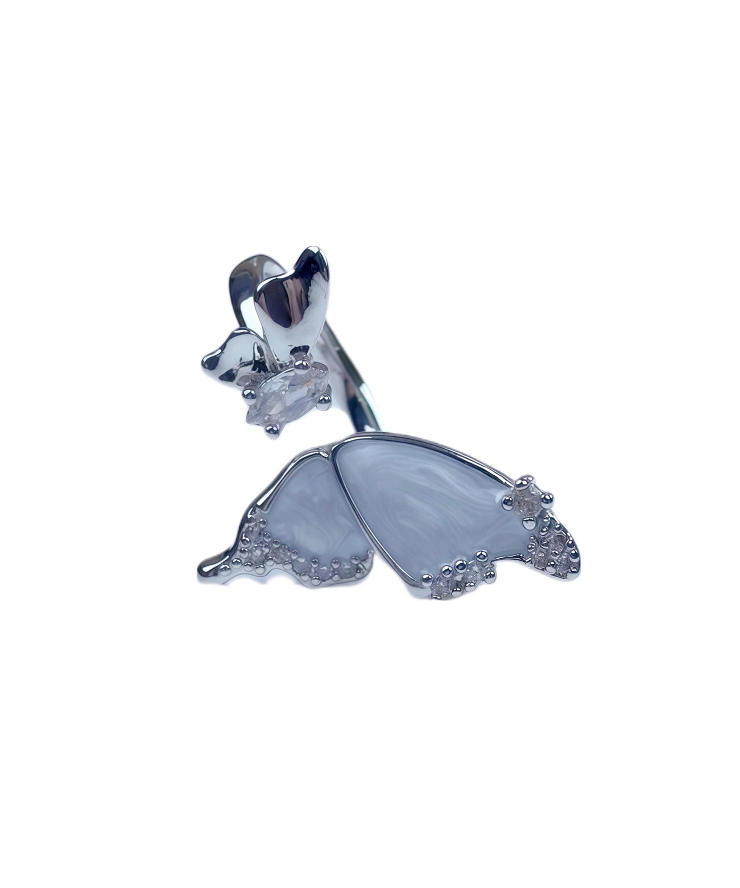White Sterling Silver Zircon Butterfly Open Rings