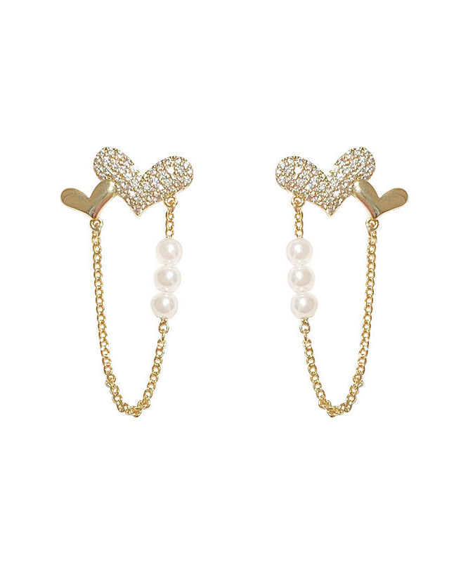 Diy Gold Copper Overgild Zircon Pearl Love Tassel Hoop Earrings