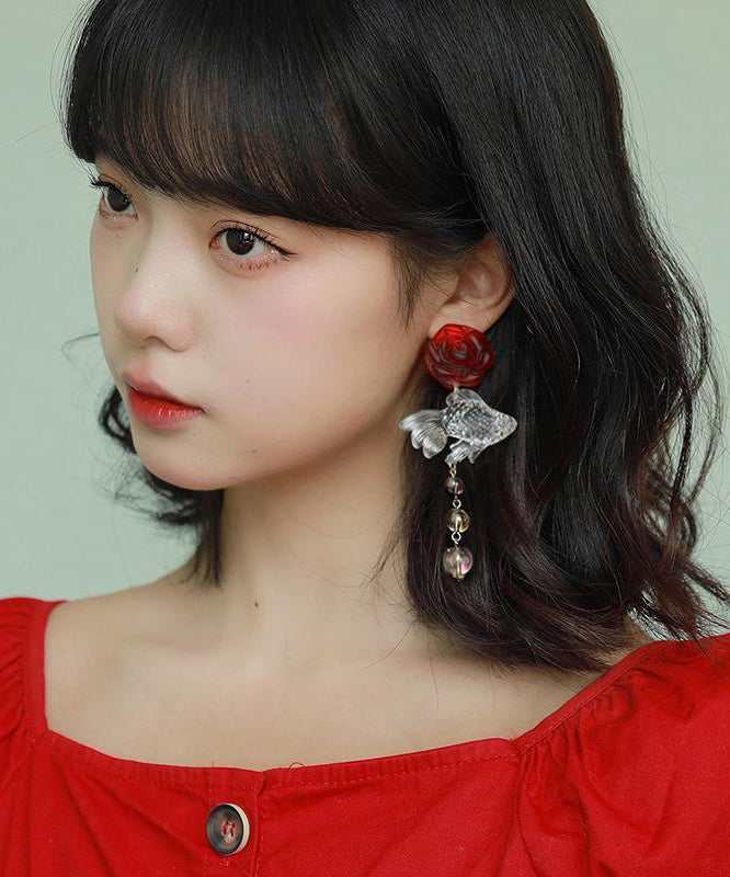 Unique Transparent Goldfish Crystal Tassel Long Earrings
