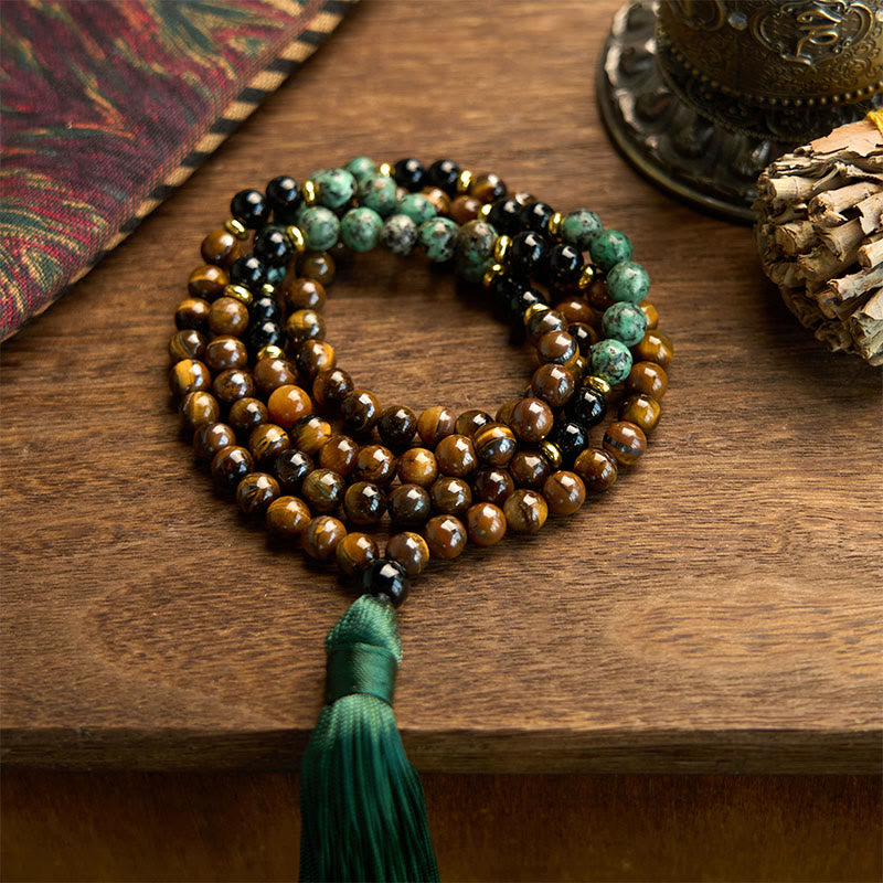 8mm 108 Beads Tiger Eye Turquoise Protection Bracelet