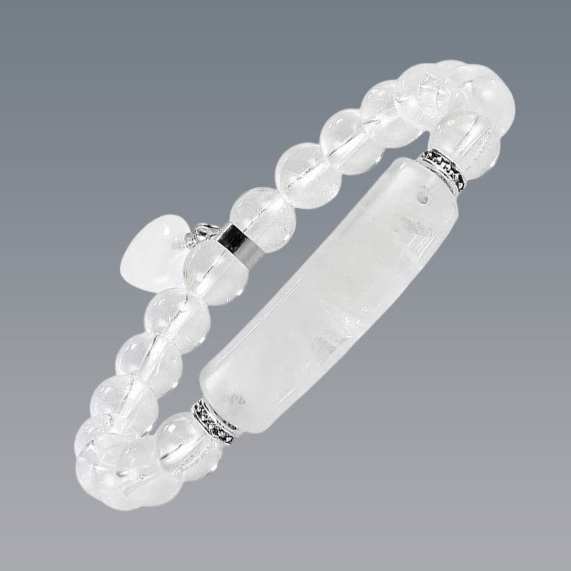8mm Clear Quartz Love Heart Healing Bracelet for Balance