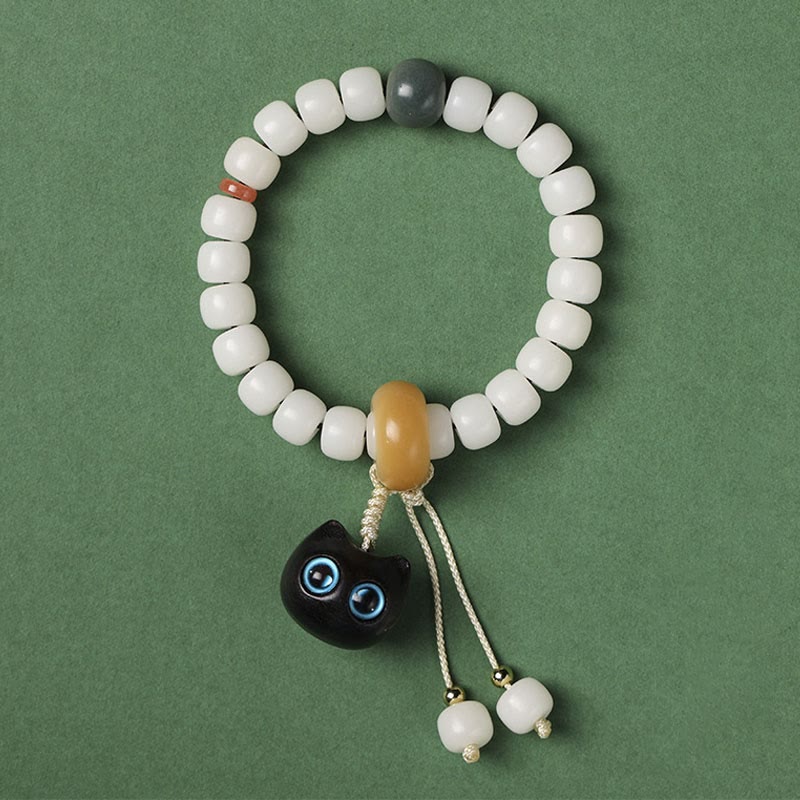 Buddha Stones Natural Bodhi Seed African Blackwood Cat Charm Peace Harmony Bracelet