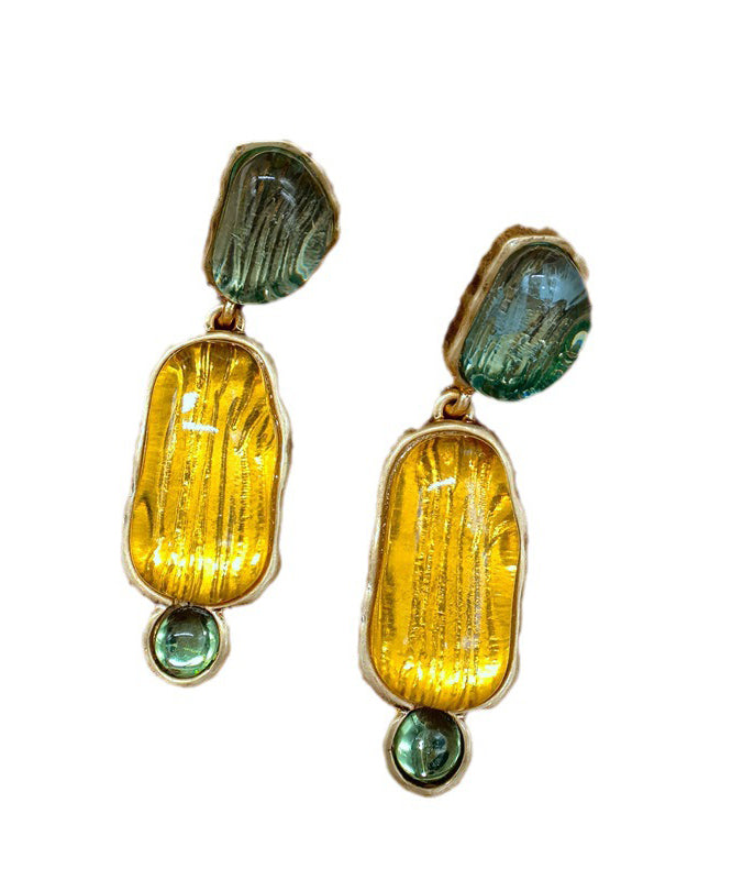 Yellow Sterling Silver Alloy Resin Drop Earrings