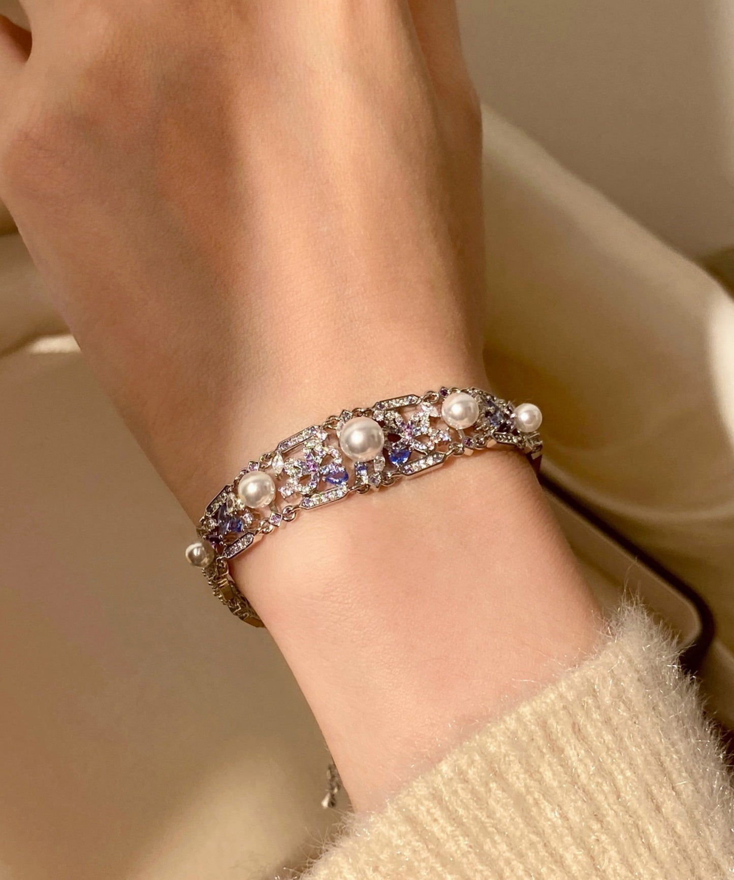 Pearl Zircon Sapphire Bracelet