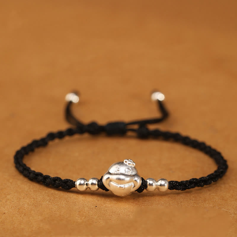 999 Sterling Silver Snake Head Red String Bracelet for Luck & Protection