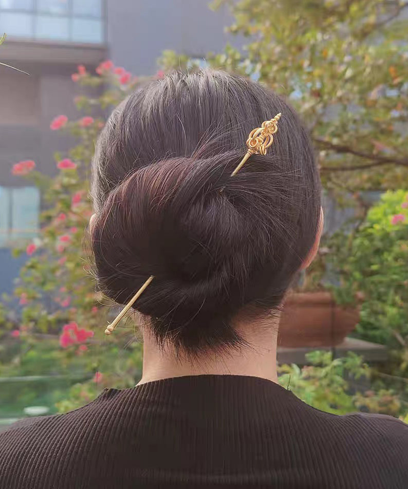 Handmade Gold Hollow Out Zen Staff Gold Plated Hairpin