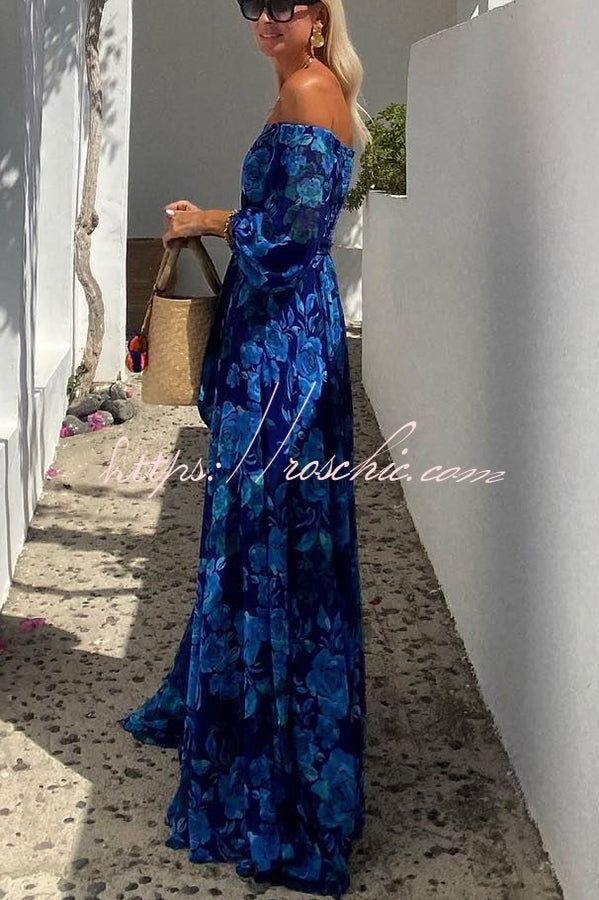 With Love Off Shoulder Back Smocked Vacation Maxi Dress