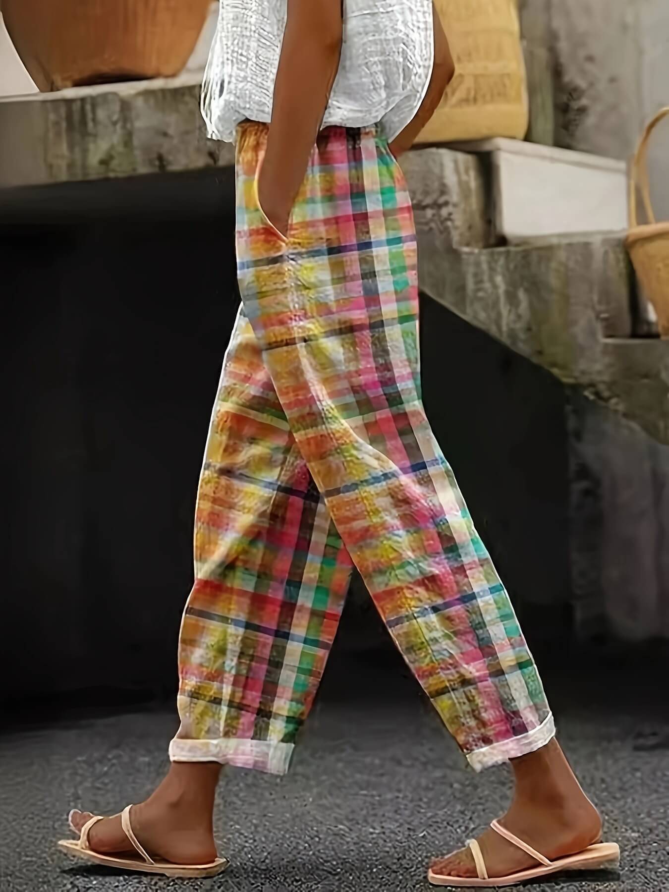 Linen Plaid Pants