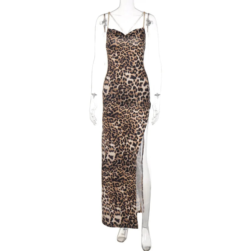 Leopard Print Backless Strapless Maxi Dress
