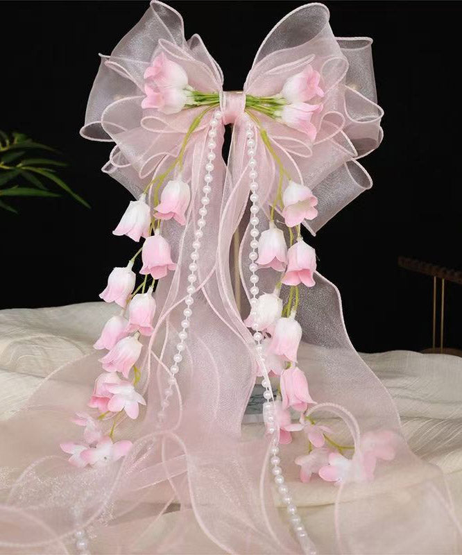 Pink Alloy Bow Lily of the Valley Tassel Hairpin
