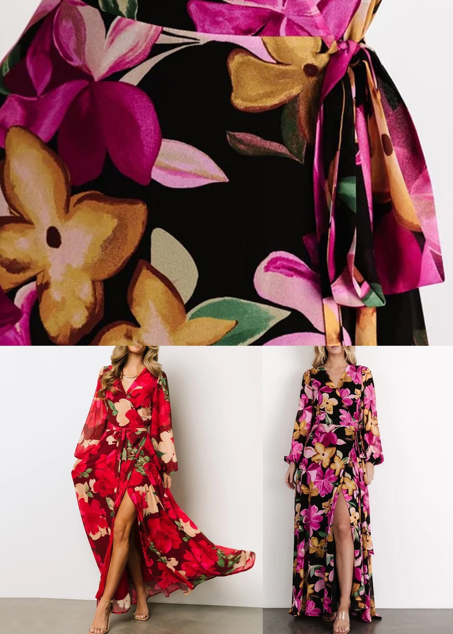 Red Print Side Open Cotton Maxi Dresses Fall Au1024