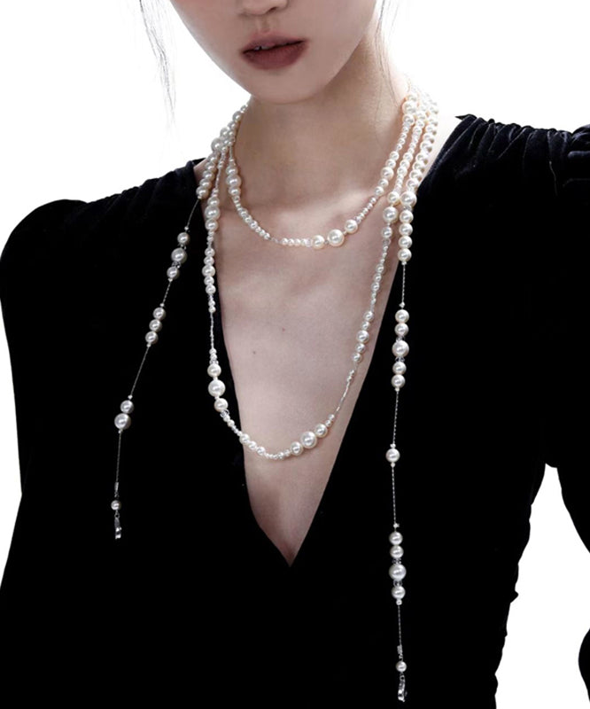 White Alloy Pearl Crystal Gratuated Bead Necklace Yr003