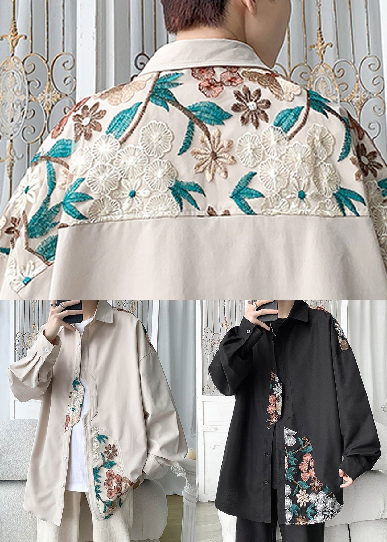 Black Button Cotton Neutral Coats Peter Pan Collar Long Sleeve Qa1060