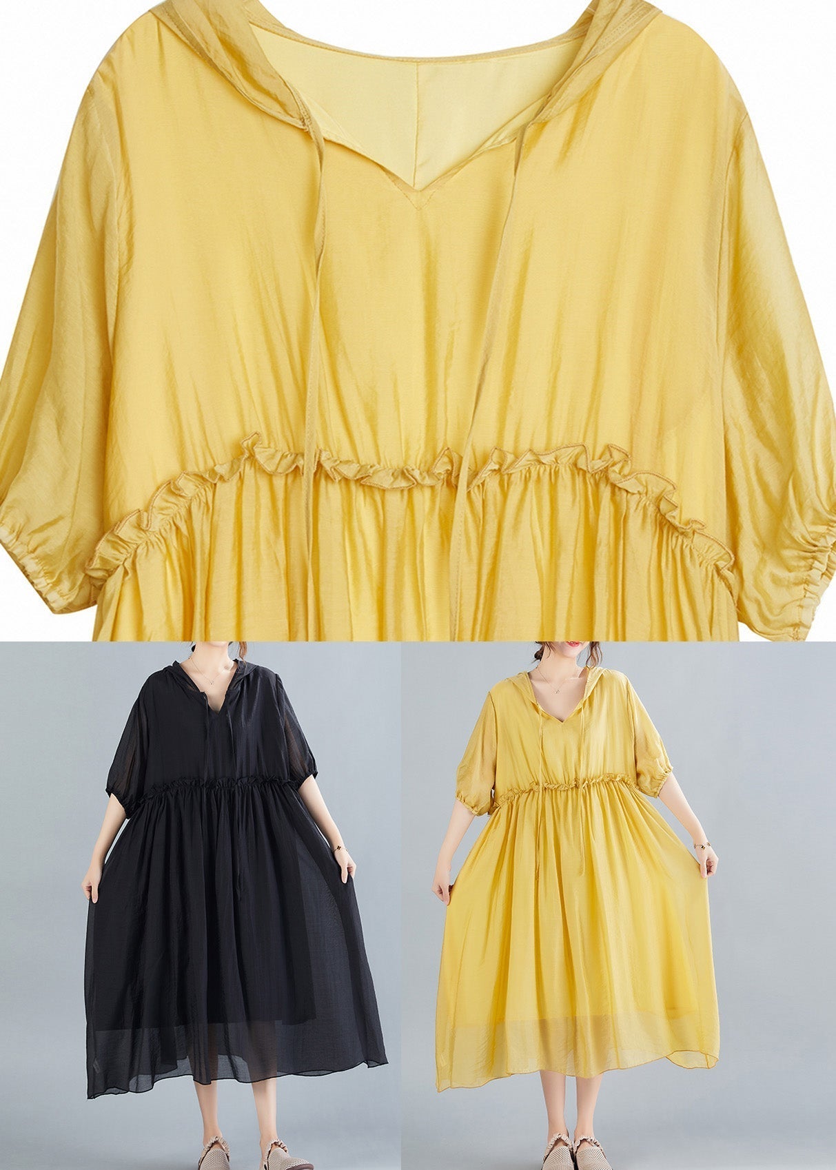 Black Neck Tie Ruffled Long Dresses Short Sleeve Ac2016