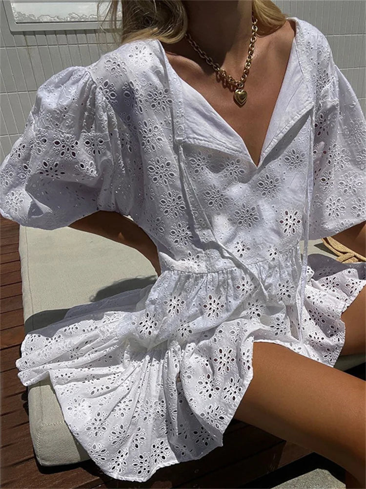 Lace V-neck Mini Dresses