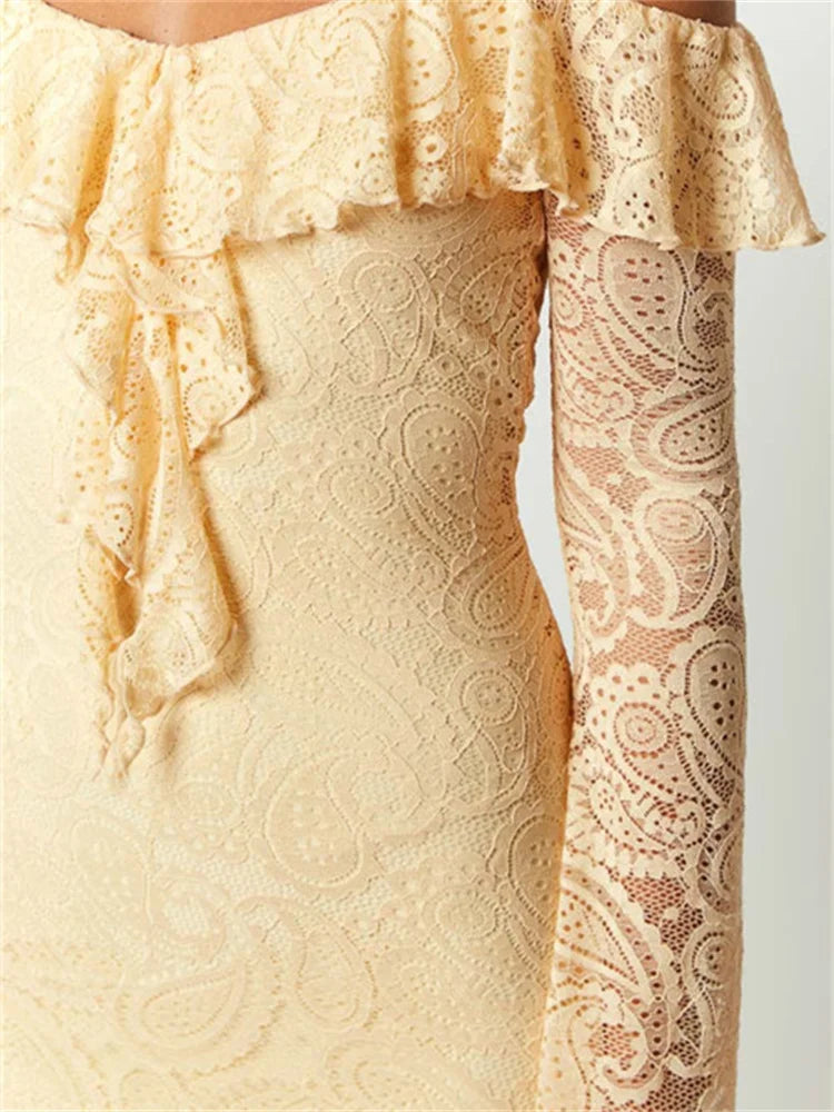 Romantic Lace Off-shoulder Ruffled Mini Dresses