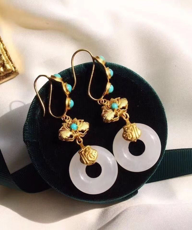 Blue Sterling Silver Overgild Inlaid Pearl Turquoise Drop Earrings Tw1039