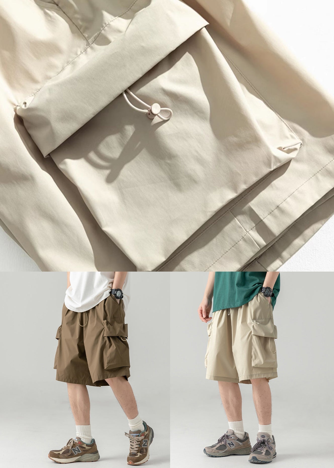 Coffee Cotton Pockets Summer Shorts Drawstring