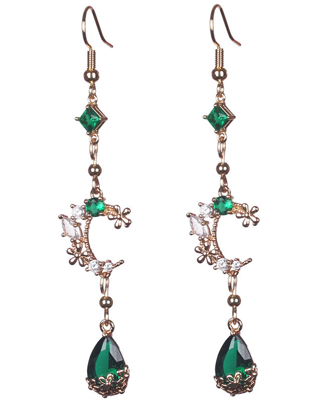 Green Gem Stone Water Drop Drop Earrings
