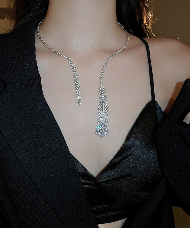 Silk Alloy Zircon Tassel Princess Necklace