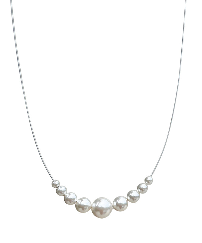 White Sterling Silver Pearl Double Layered Two Piece Set Pendant Necklace Yr013