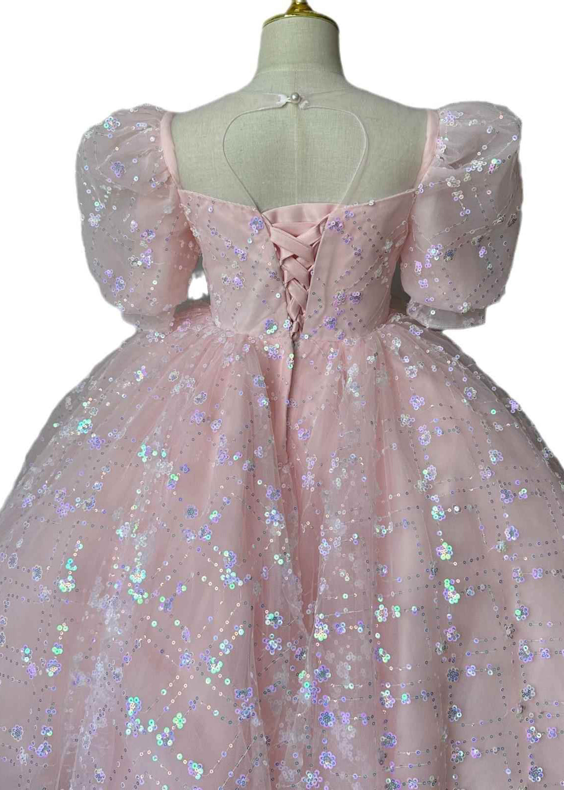 Pink Embroideried Patchwork Tulle Kids Long Dresses Summer Yg003