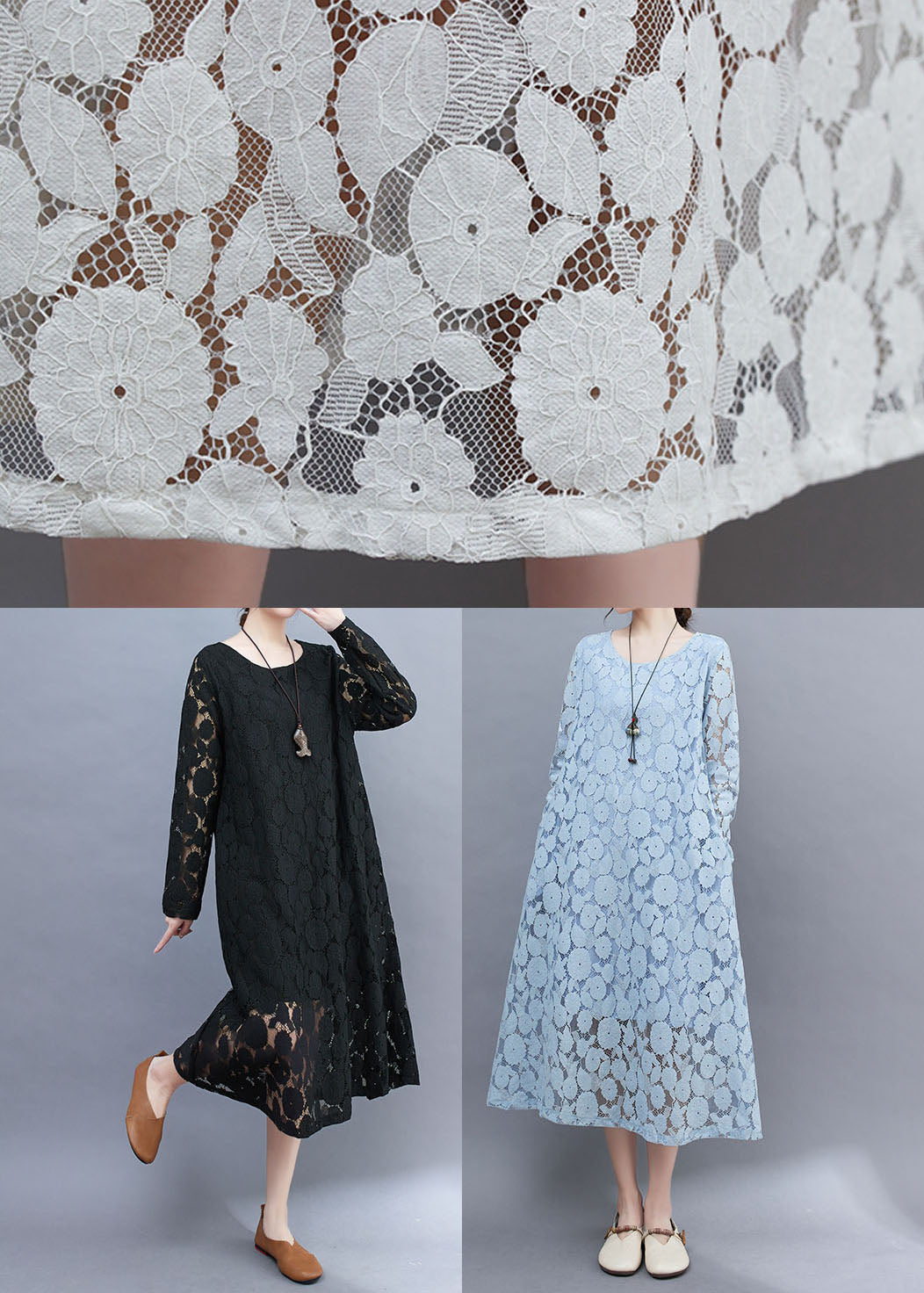 Diy White O-neck Lace Long Dresses Long Sleeve Ac2002