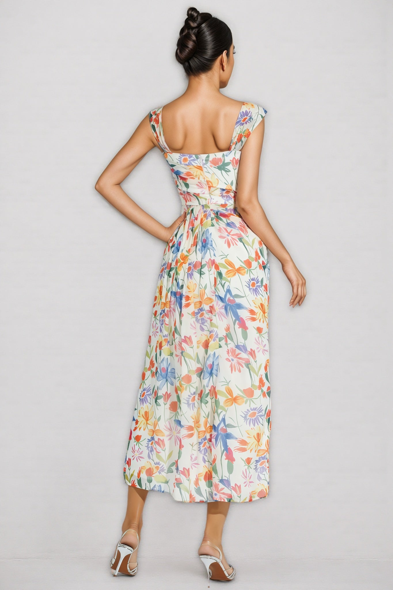Mylel Orange Flower Waist-cinching Maxi Dress
