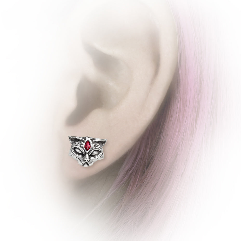 Sacred Cat Earrings With Red Crystals by Alchemy Gothic
