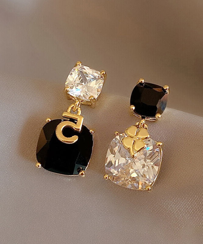 Black Sterling Silver Asymmetric Zircon Crystal Drop Earrings