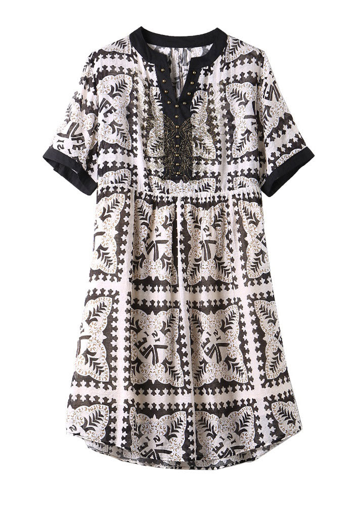 Black V Neck Print Vacation Chiffon Maxi Dresses Summer Ly1486