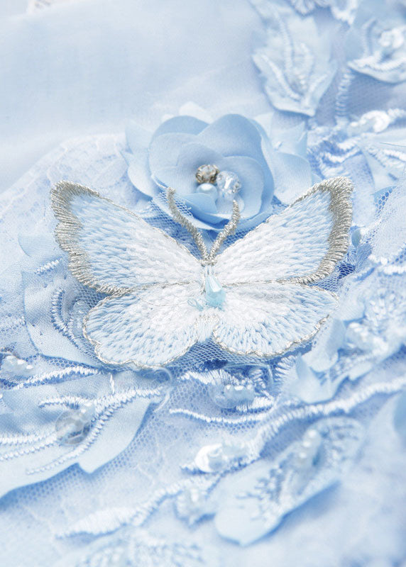 Blue Butterfly Tulle Kids Long Dress Sleeveless Ys008