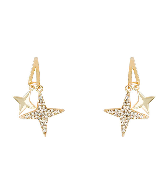Gold Alloy Zircon Littlestar Drop Earrings