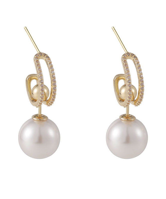 White Alloy Zircon Pearl Drop Earrings