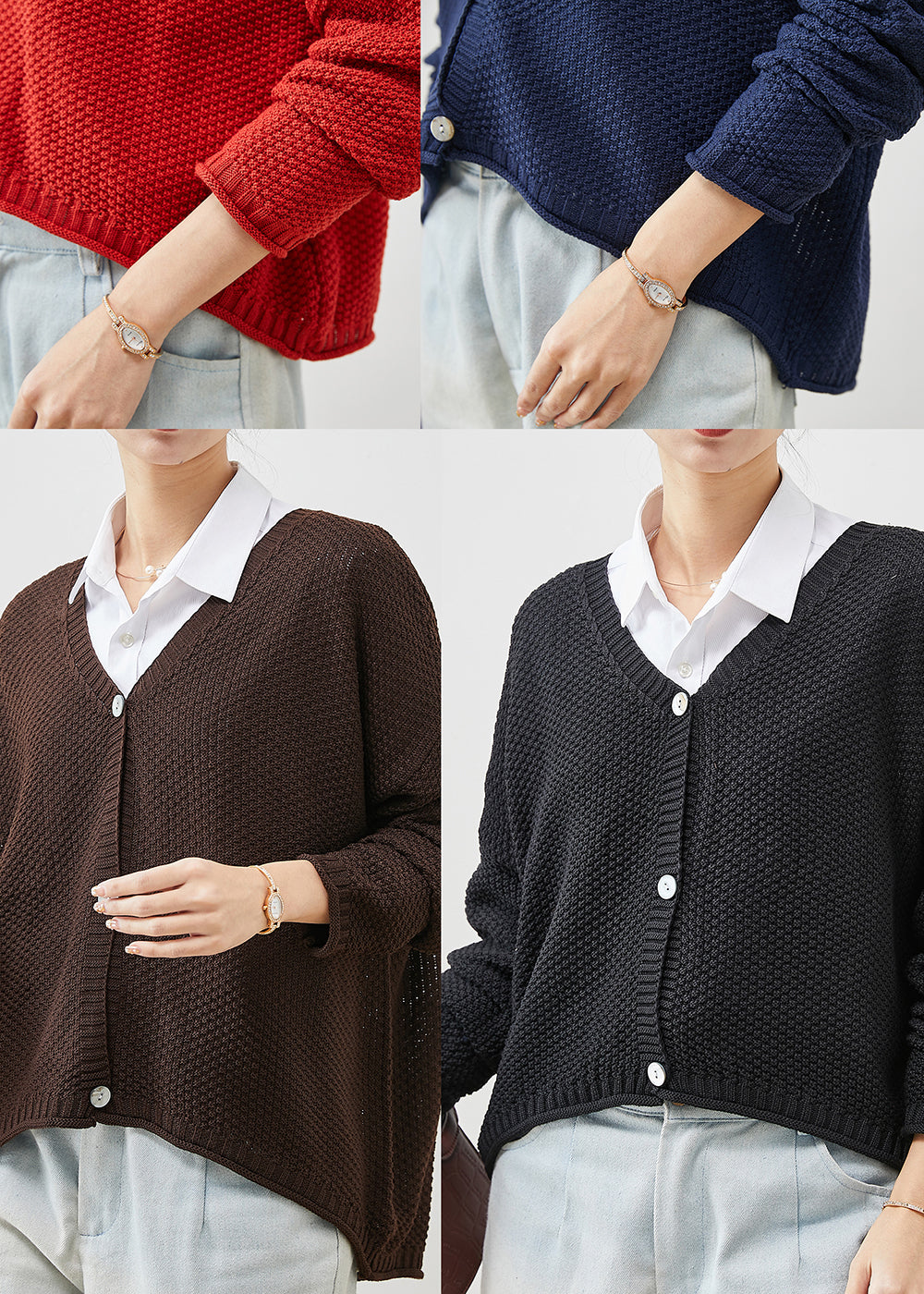 Organic Navy Oversized Knit Cardigans Spring Yu1039
