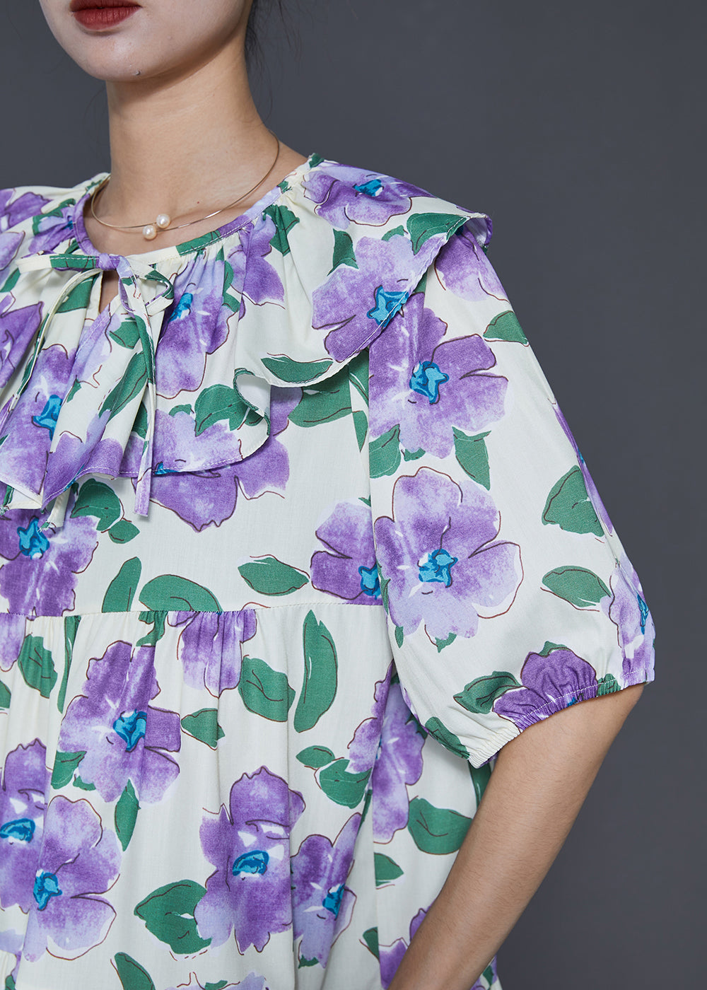 French Purple Peter Pan Collar Cotton Maxi Dresses Summer Sd1030